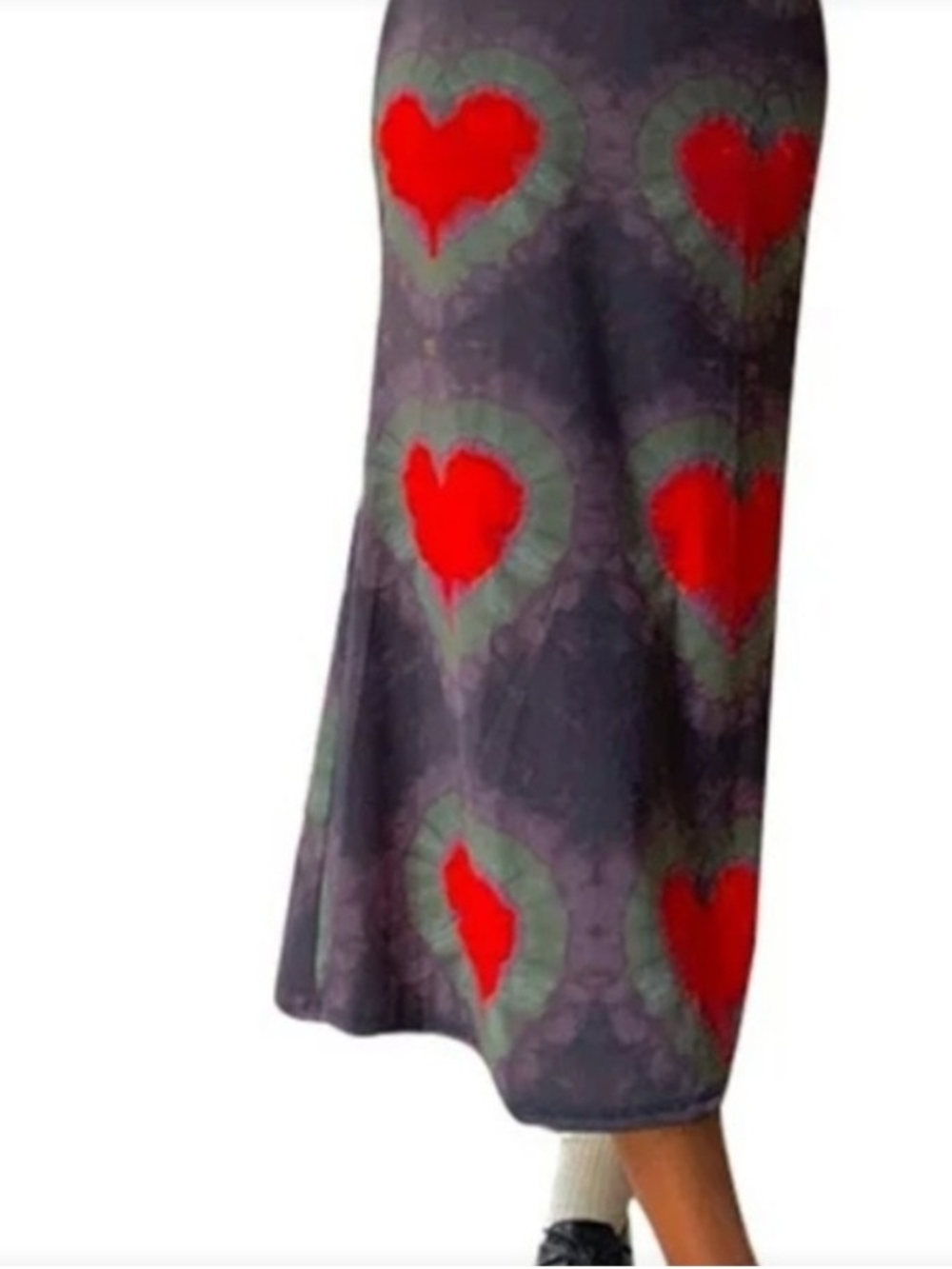 omighty Gray Maxi Skirt with Red Heart Motif